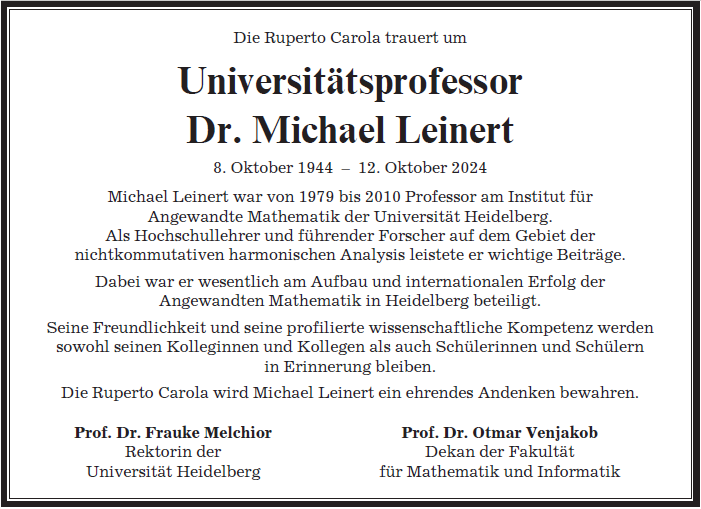 Todesanzeige Prof. Dr. Michael Leinert